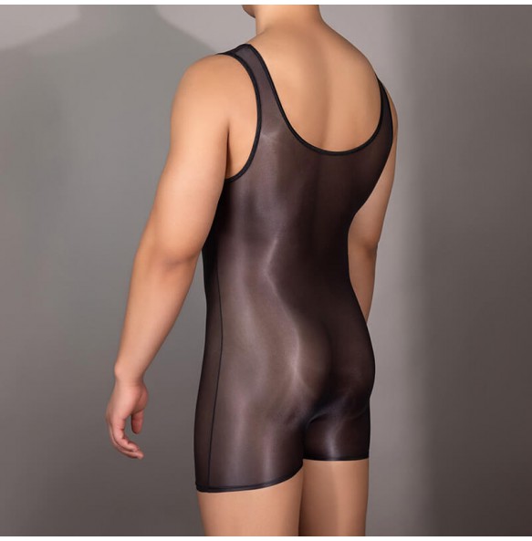 Feeetmoi - Men's Shiny Sheer Bodysuit (Black)